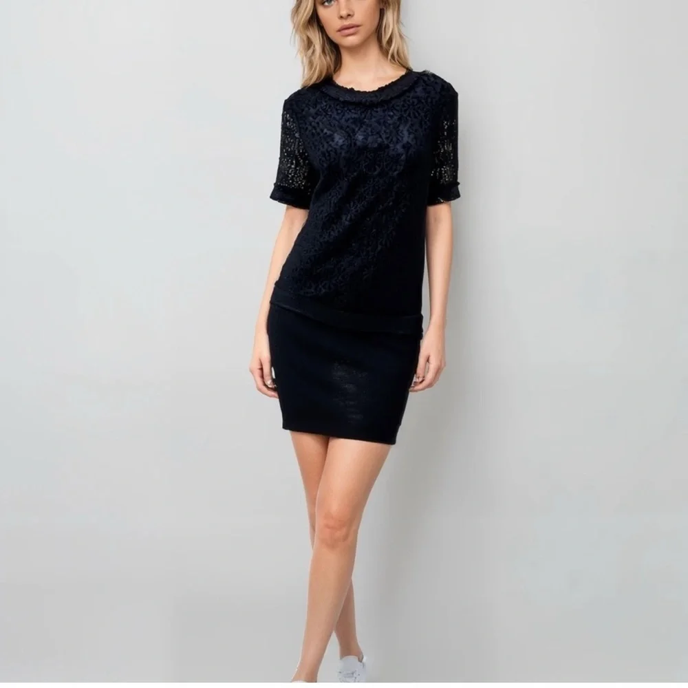 Rachel Zoe Navy Blue Lace‎ Tweed Textured Shift Dress - Picture 4 of 7